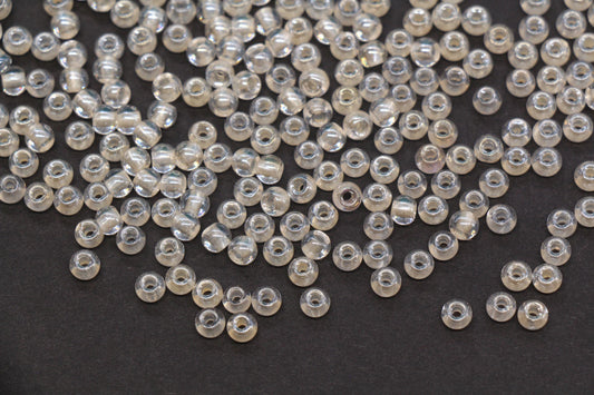 4mm Peach Lined Glass Seed Beads, Glossy Round Rocailles Beads for Bracelet Jewelry Making#1080