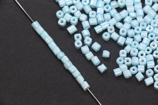 4mm Light Blue Cube Glass Beads, Glossy Square Seed Beads for Bracelet Jewelry Making #1253