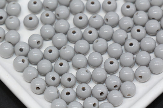 8mm Gray Round Acrylic Beads, Smooth Neutral Spacer Beads for Bracelet Making #823