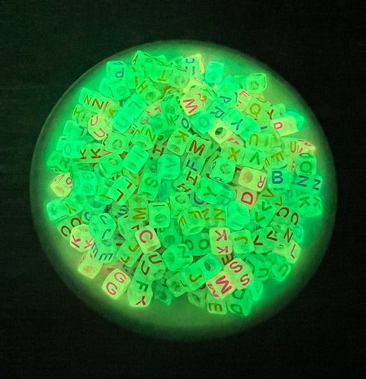 6mm Glow in the Dark Cube Alphabet Beads, Glowing Name Bracelet Beads #206
