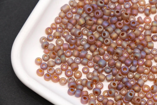 4mm Matte Metallic AB Glass Seed Beads, Frosted Iridescent 6/0 Rocailles, Seed Beads for Bracelet Making & Beading Supplies #1178
