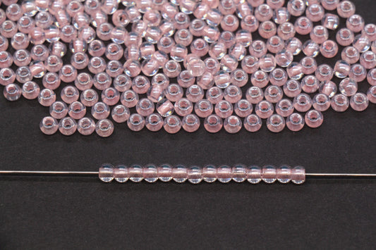 4mm Pink Lined Glass Seed Beads, Transparent Pink Core Beads, Bracelet Jewelry Making Supplies #2329