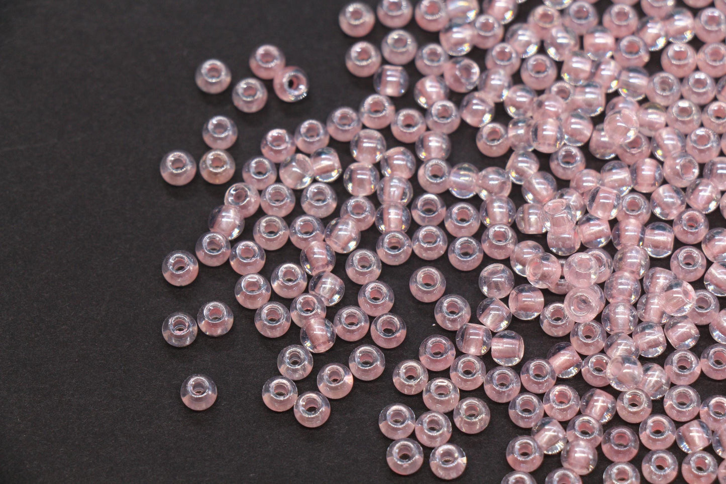 4mm Pink Lined Glass Seed Beads, Transparent Pink Core Beads, Bracelet Jewelry Making Supplies #2329