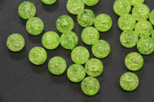 12mm Light Green Crackle Gumball Beads, Acrylic Crackle Loose Beads, Bubblegum Beads, Chunky Beads, Smooth Round Plastic Beads #1518