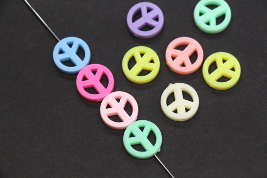 14mm Pastel Peace Sign Beads, Symbol Beads for Bracelet Jewelry Making #846