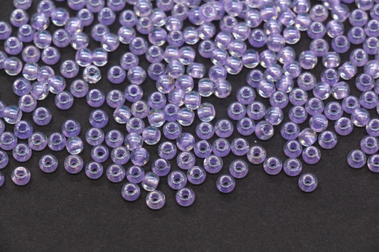 4mm Purple Lined Glass Seed Beads, Glossy Round Rocailles Beads, Bracelet Jewelry Making Supplies #1248