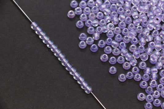 4mm Purple Lined Glass Seed Beads, Glossy Round Rocailles Beads, Bracelet Jewelry Making Supplies #1248