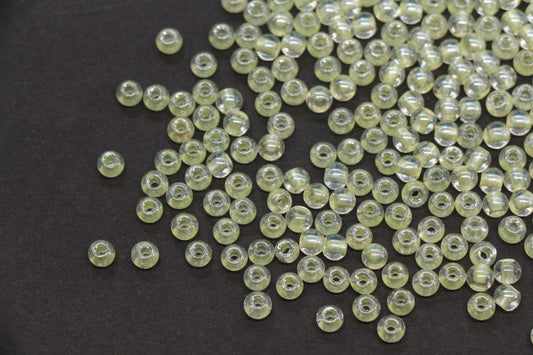 4mm Yellow Lined Glass Seed Beads, Glossy Round Rocailles Beads for Bracelet Jewelry Making Supplies #1250