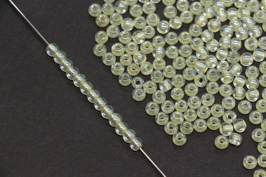 4mm Yellow Lined Glass Seed Beads, Glossy Round Rocailles Beads for Bracelet Jewelry Making Supplies #1250