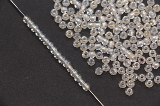 4mm Peach Lined Glass Seed Beads, Glossy Round Rocailles Beads for Bracelet Jewelry Making#1080