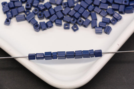 4mm Navy Blue Cube Glass Beads, Square Seed Beads for Bracelet Jewelry Making #1252
