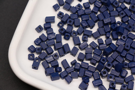4mm Navy Blue Cube Glass Beads, Square Seed Beads for Bracelet Jewelry Making #1252