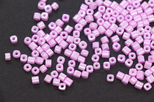 4mm Pink Cube Glass Beads, Glossy Square Seed Beads for Bracelet Jewelry Making #2762