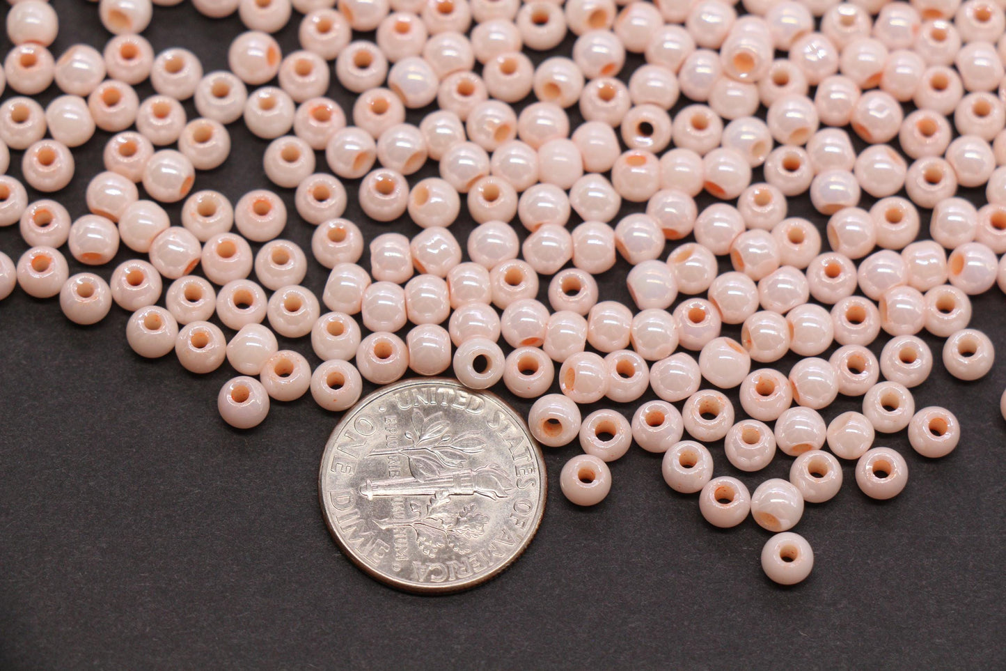 4mm Peach Pearl Glass Beads, Round Pearlized Beads for Bracelets, Small Glass Spacer Beads, DIY Jewelry Supplies #3983