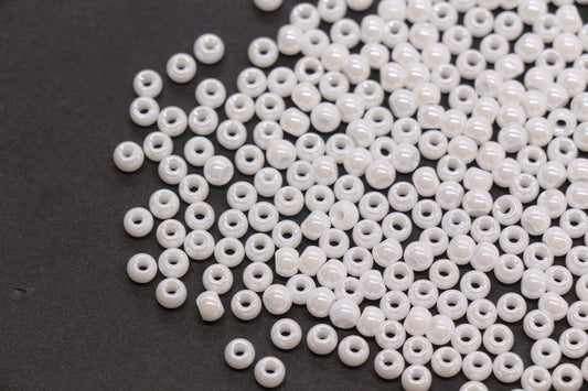 4mm White Pearlized Glass Beads, Round Glass Spacer Beads for Bracelets, DIY Jewelry Supplies #3994