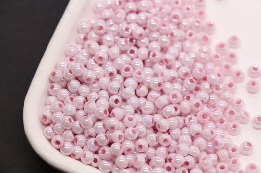 4mm Rose Pink Pearlized Glass Beads, Round Glass Spacer Beads for Bracelets, DIY Jewelry Supplies #3997