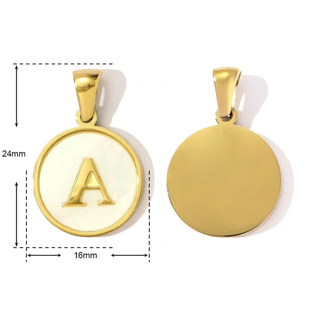 18K Gold Plated Letter Pendant Charm, White Shell Initial Charm, Stainless Steel Alphabet Pendant, DIY Necklace Jewelry Supply