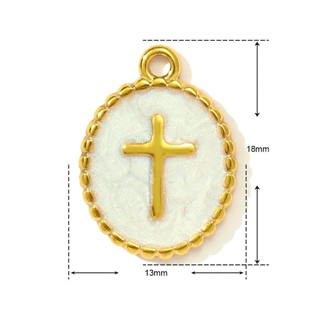 Gold Enamel Cross Charm, Stainless Steel Faith Pendant, Religious Necklace Charm, DIY Jewelry Supply