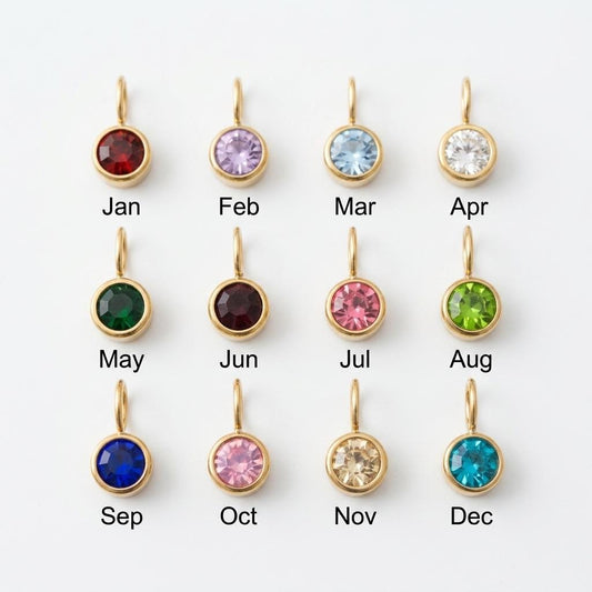 Gold Birthstone Month Charm, Stainless Steel Pendant