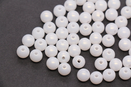8mm White Shimmer Acrylic Beads, Round Plastic Beads for Bracelet Making #1573