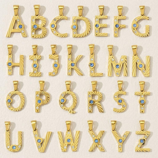 14K Gold Plated Initial Pendant Charm, Stainless Steel Letter Charm with Rhinestones, Alphabet Necklace Pendant, DIY Jewelry Supply