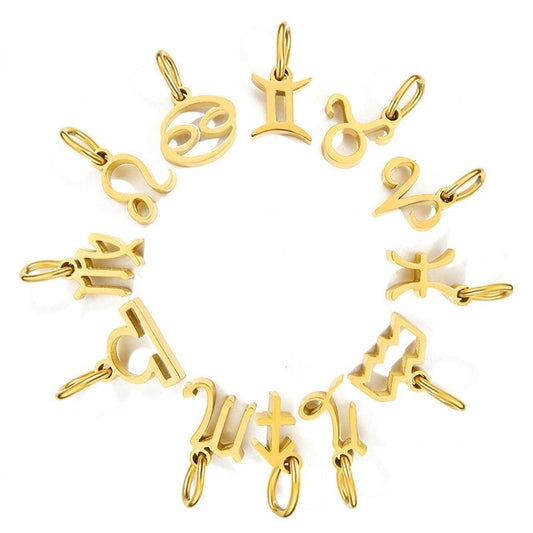 18K Gold Plated Zodiac Charm, Stainless Steel Astrology Pendant, Horoscope Birth Sign Necklace Charm, DIY Jewelry Supply