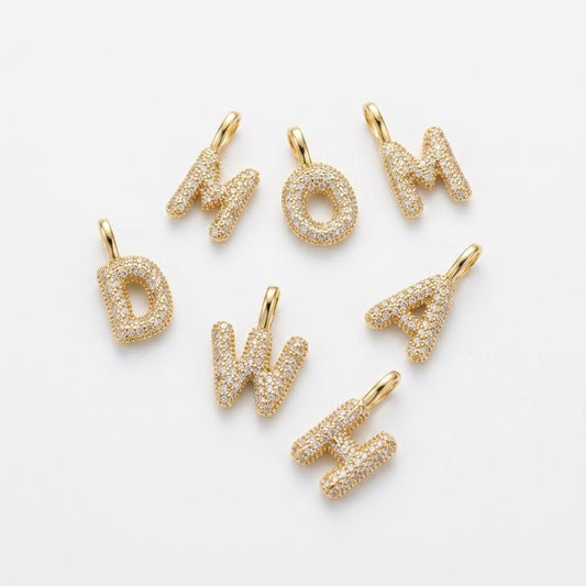 18K Gold Plated Puffy Initial Charm, Copper Letter Pendant