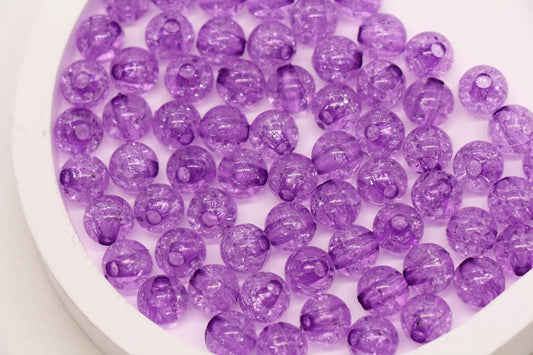8mm Purple Crackle Round Beads, Transparent Acrylic Bubblegum Beads for Jewelry Making #1106