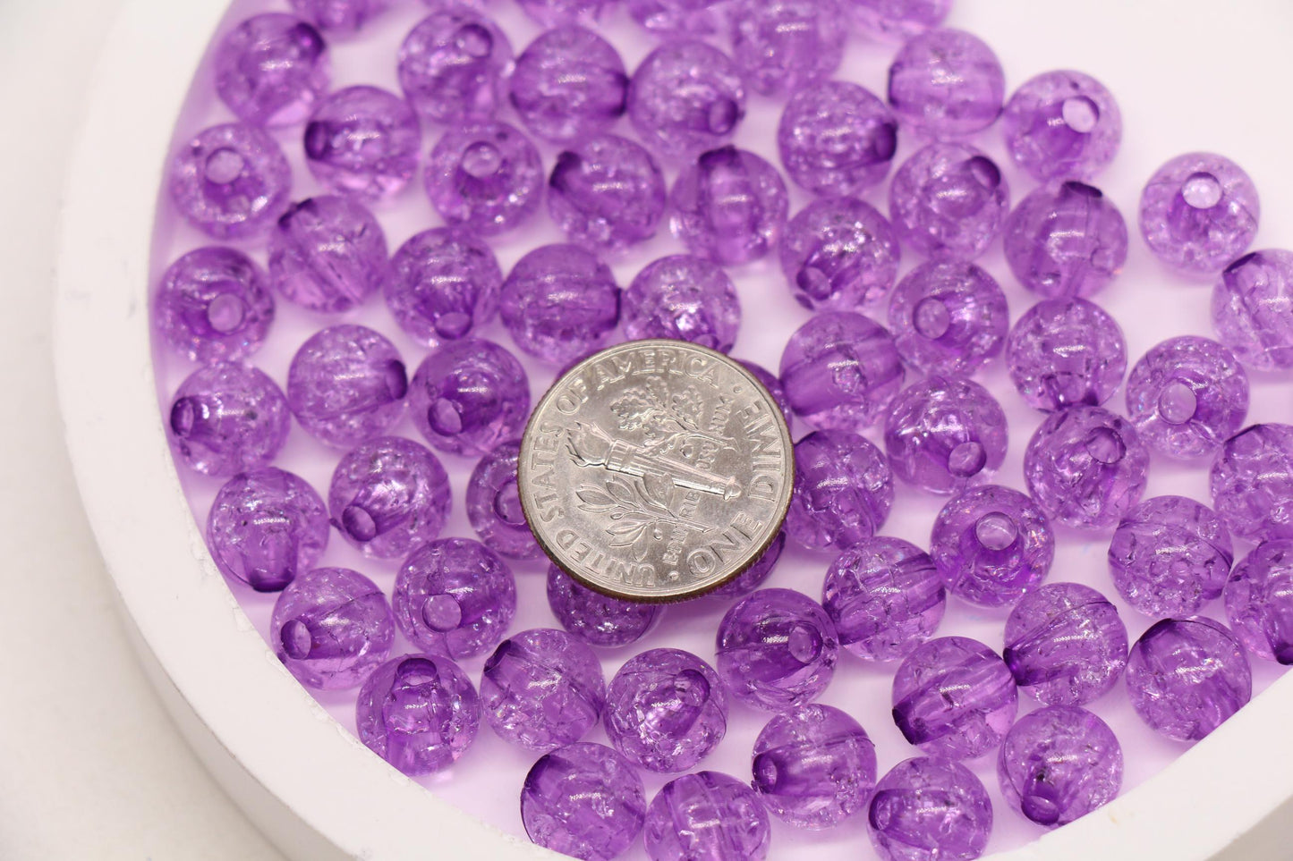 8mm Purple Crackle Round Beads, Transparent Acrylic Bubblegum Beads for Jewelry Making #1106