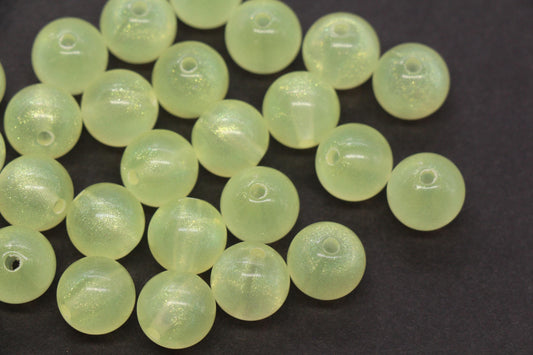12mm Yellow Glow in the Dark Acrylic Beads, Translucent Round Beads for Bracelets, Jewelry Making, Kandi, DIY Crafts #4013