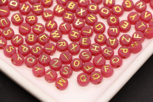 7mm Dusty Rose Frosted Gold Letter Beads, Mixed Alphabet Beads, Acrylic Initial Beads, DIY Bracelet Jewelry Making #4014