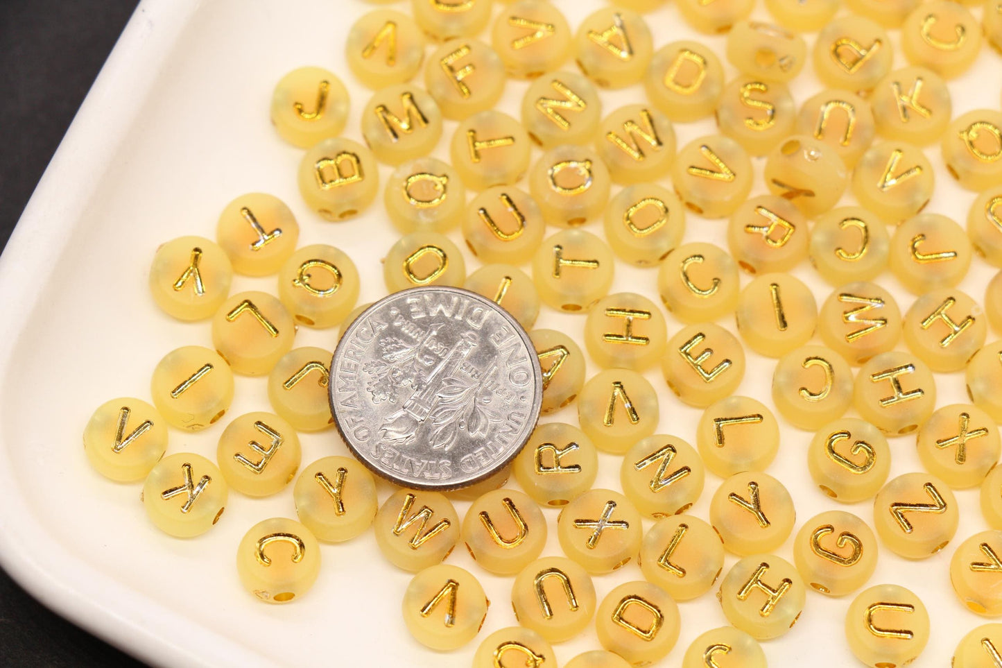 7mm Yellow Frosted Gold Letter Beads, Mixed Alphabet Beads, Acrylic Initial Beads, DIY Bracelet Jewelry Making #4015