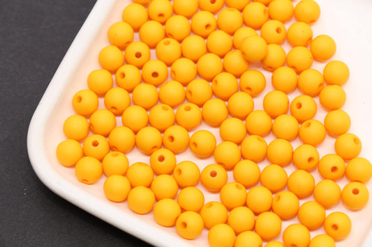 8mm Matte Golden Orange Acrylic Beads, Frosted Round Spacer Beads, Jewelry Making Beads #594