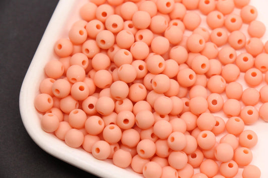 6mm Dark Peach Acrylic Round Beads, Matte Frosted Spacer Beads, Bracelet Making Beads #4030