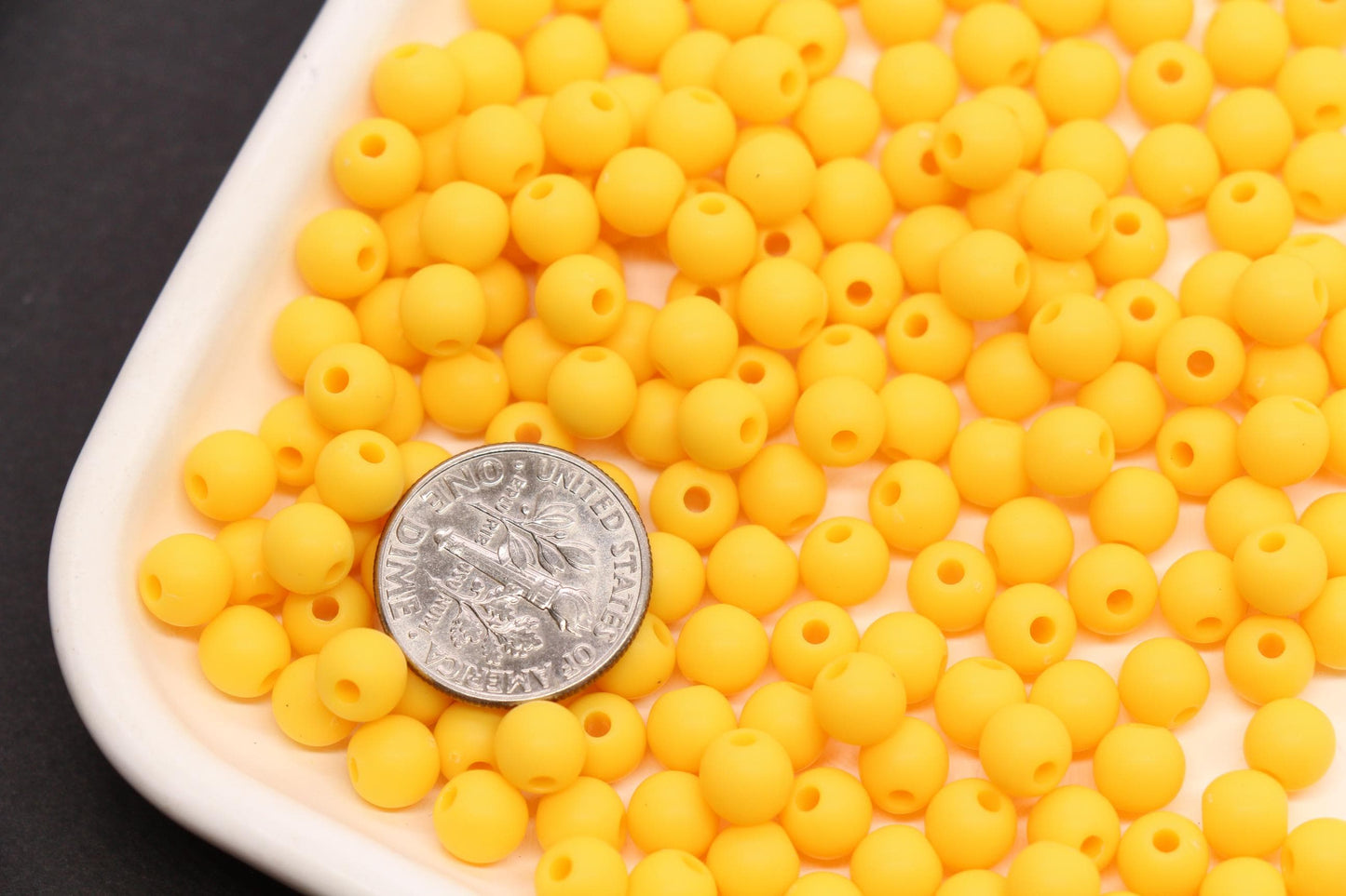 6mm Matte Yellow Acrylic Beads, Round Spacer Beads, Bracelet Making Beads #4034