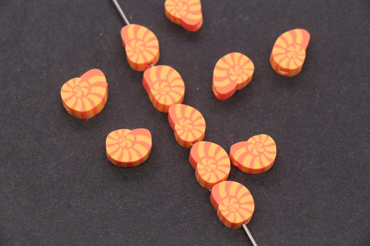 Orange Nautilus Shell Polymer Clay Beads, Spiral Shell Beads, Ocean Beach Spacer Beads for Bracelets #1038