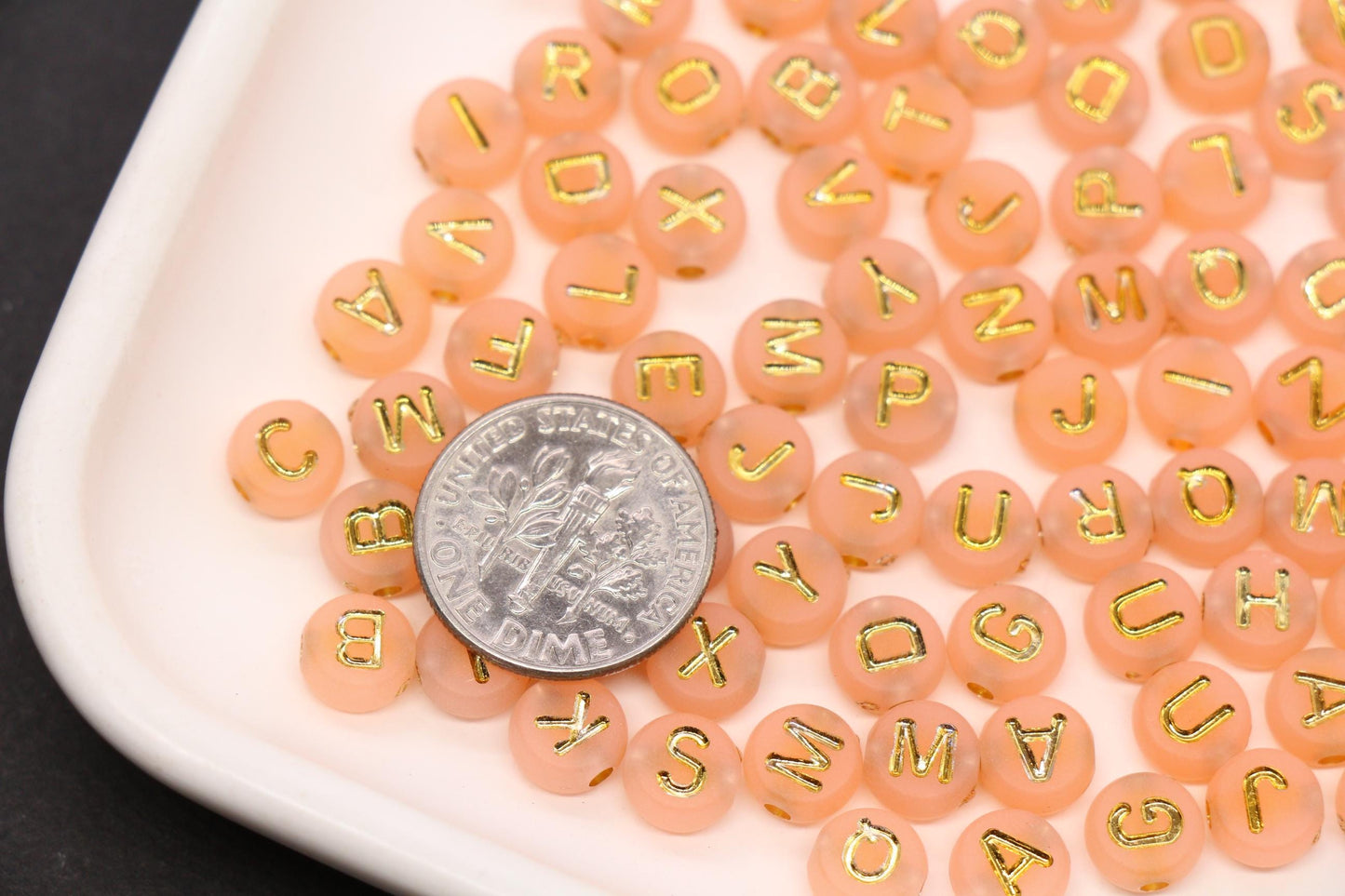 7mm Peach Frosted Gold Letter Beads, Mixed Alphabet Beads, Acrylic Initial Beads, DIY Bracelet Jewelry Making #4026