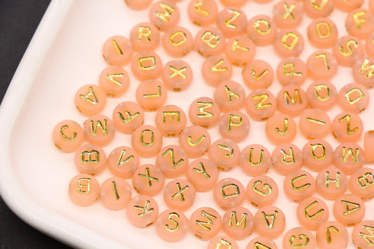 7mm Peach Frosted Gold Letter Beads, Mixed Alphabet Beads, Acrylic Initial Beads, DIY Bracelet Jewelry Making #4026