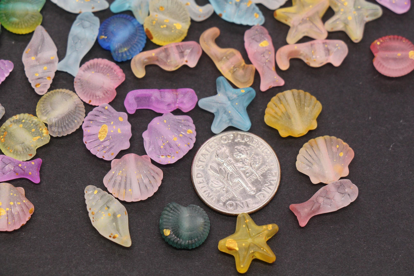 Mixed Ocean Beads, Frosted Sea Life Acrylic Beads, Shell Starfish Fish Seahorse Beads for Mermaid Bracelets DIY Crafts #2765