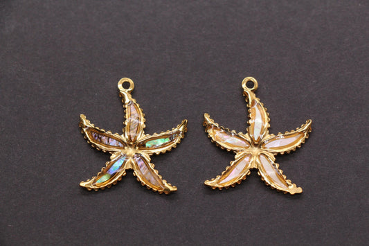 Starfish Charm, Stainless Steel Shell Inlay Sea Star Pendant, Ocean Jewelry Making Supply