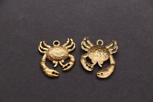 Gold Crab Charm, Stainless Steel Ocean Animal Pendant, Beach Jewelry Making Supply