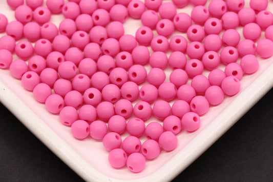 6mm Hot Pink Matte Acrylic Beads, Round Spacer Beads, Jewelry Making Supplies #4032