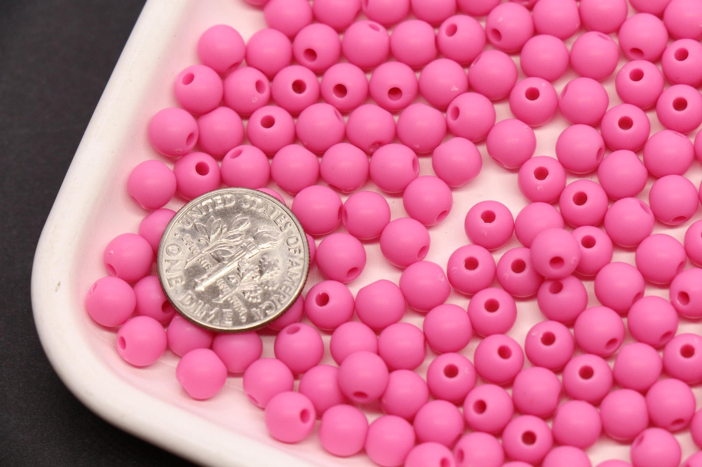 6mm Hot Pink Matte Acrylic Beads, Round Spacer Beads, Jewelry Making Supplies #4032