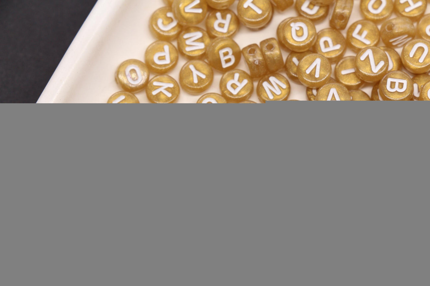 7mm Metallic Gold White Letter Beads, Acrylic Alphabet Beads, Jewelry Making Supplies #72