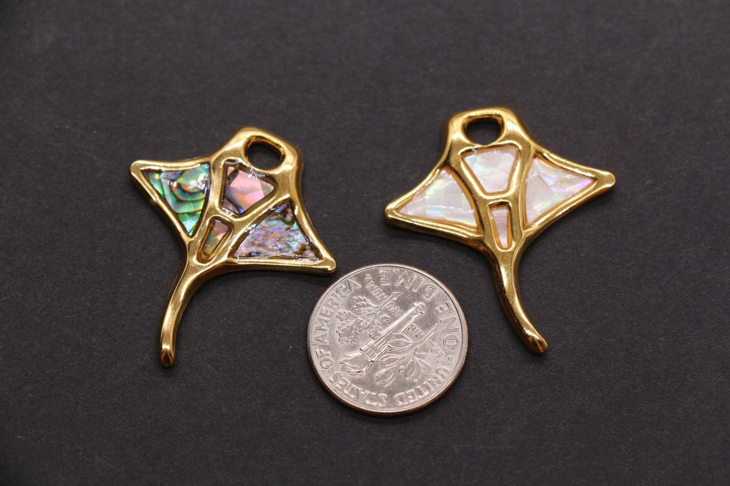 Manta Ray Charm, Stainless Steel Shell Inlay Stingray Pendant Charm, Ocean Jewelry Making Supply
