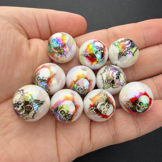 Zombie Beads, Iridescent Halloween Beads, Skeleton Beads for Jewelry Making #4043