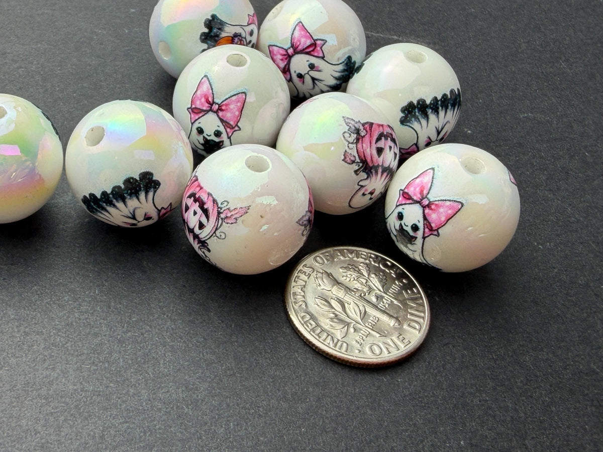 Pink Ghost Beads, Cute Halloween Acrylic Beads, Pink Pumpkin Beads for Jewelry Making #4045