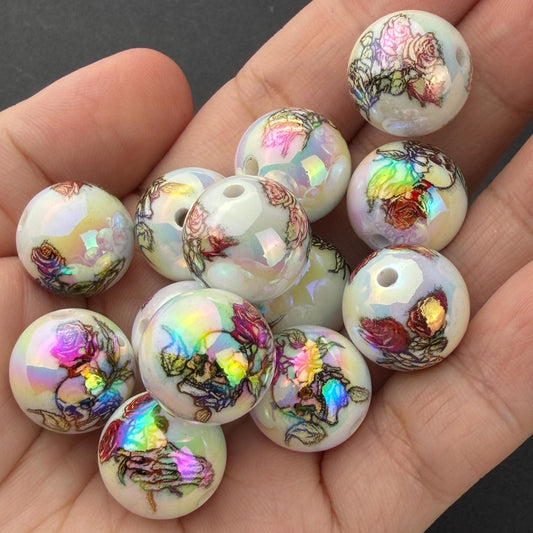 Floral Skull Beads, Rose Skull Acrylic Beads, Halloween Beads for Jewelry Making #4046