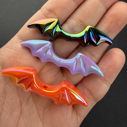 Bat Beads, Iridescent Halloween Beads, Large Bat Focal Beads for Craft, Jewelry Making