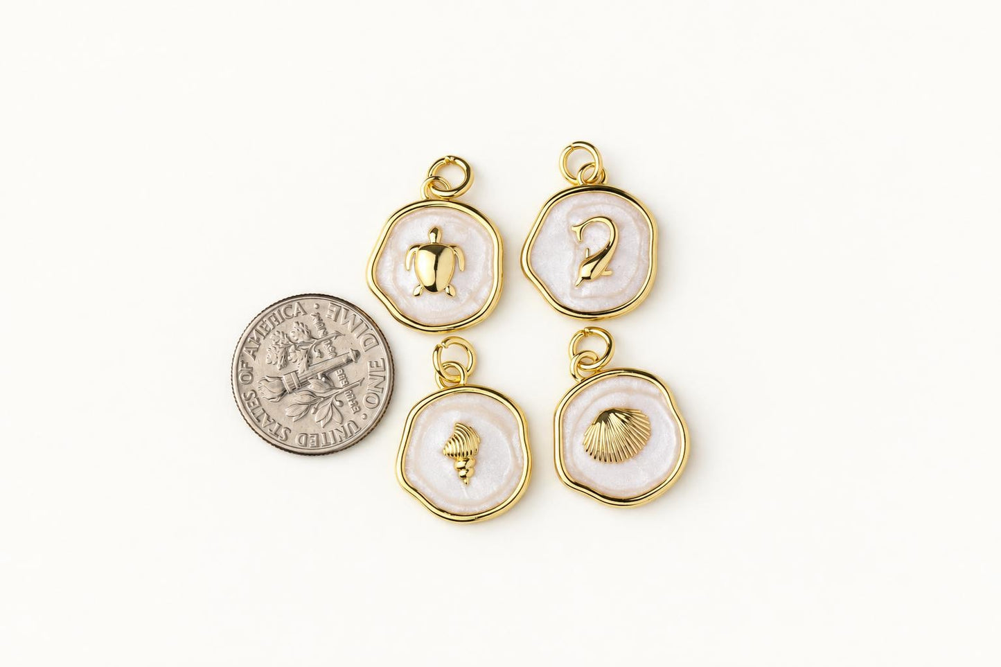 Sea Life Charms, Turtle Dolphin & Seashell Enamel Pendants, Gold Brass Ocean Jewelry Supplies